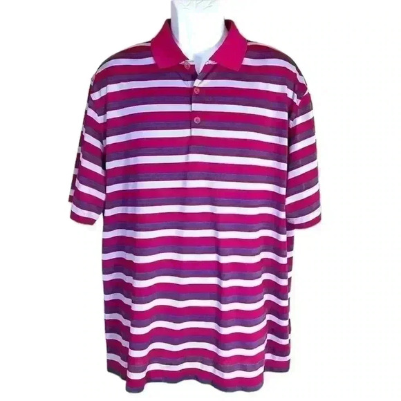 Nike Men's Dri Fit Tech Core Stripe, Ultra 2.0 Golf Polo Pink/White Size XL - Picture 1 of 13
